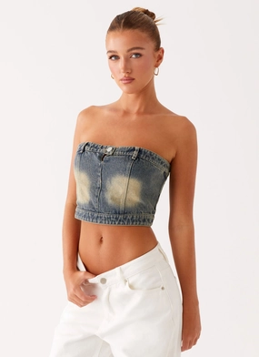 Soft Touch Texture Not Like Us Denim Top - Vintage
