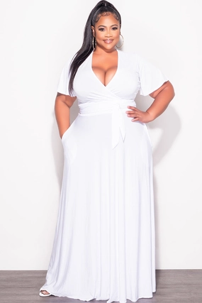 Final Sale Plus Size 2pc Short Sleeve Crop Tie Top and Skirt Set in White Layering Essential