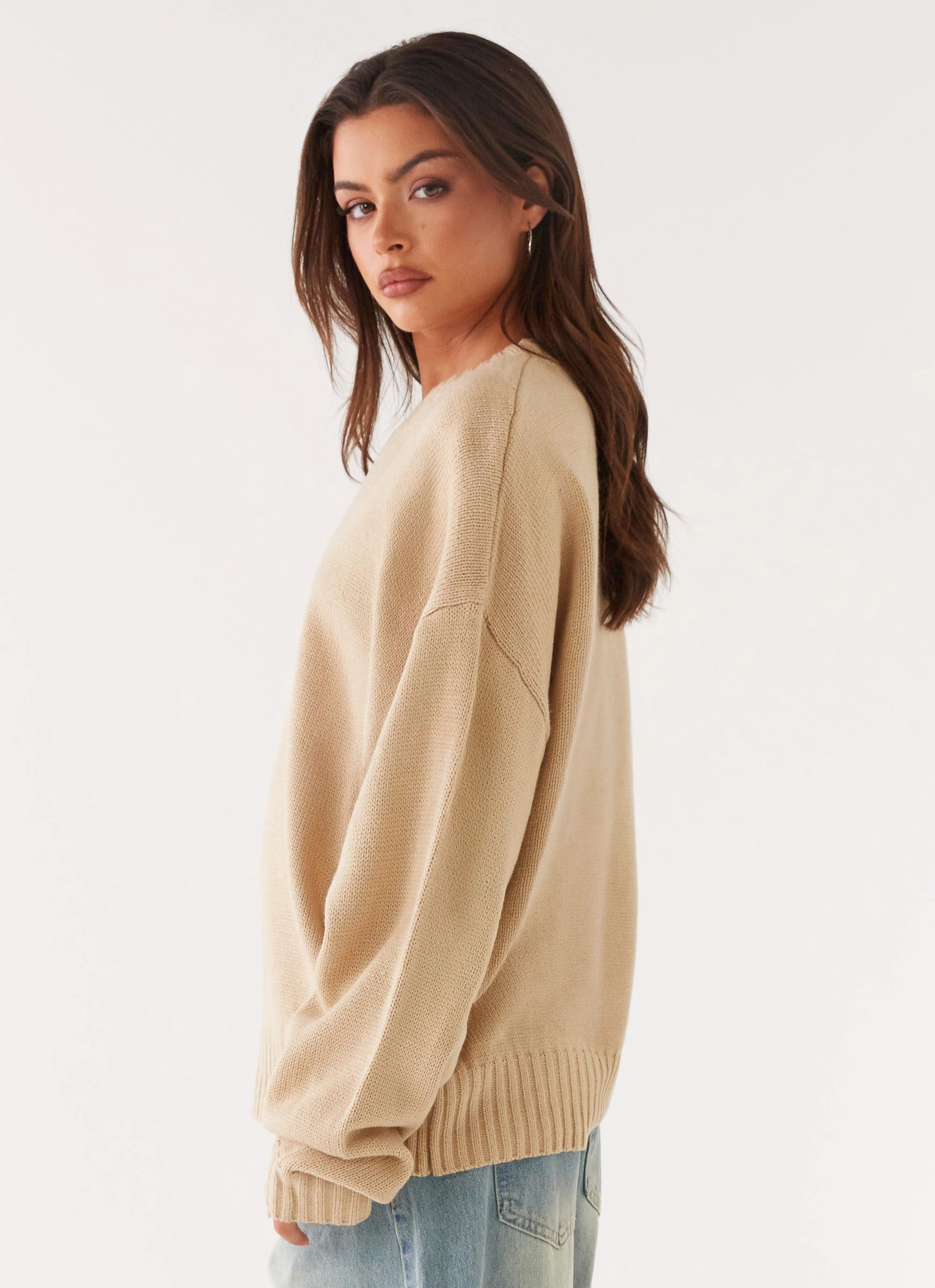Emma Oversized Sweater - Beige Houndstooth Print