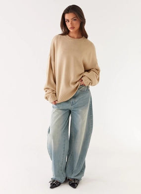 Flexible Cuffs Emma Oversized Sweater - Beige