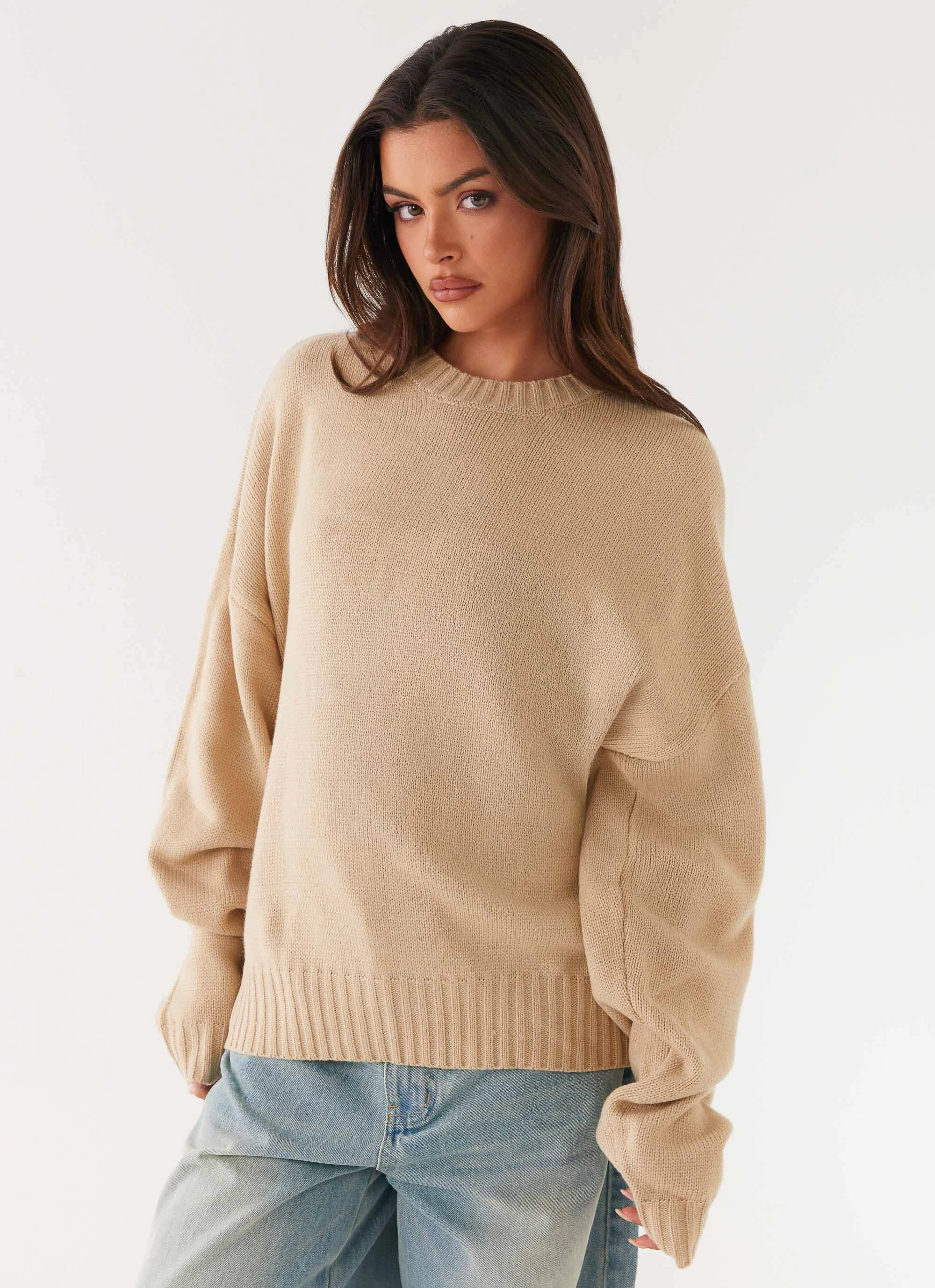 Zip Pockets Emma Oversized Sweater - Beige