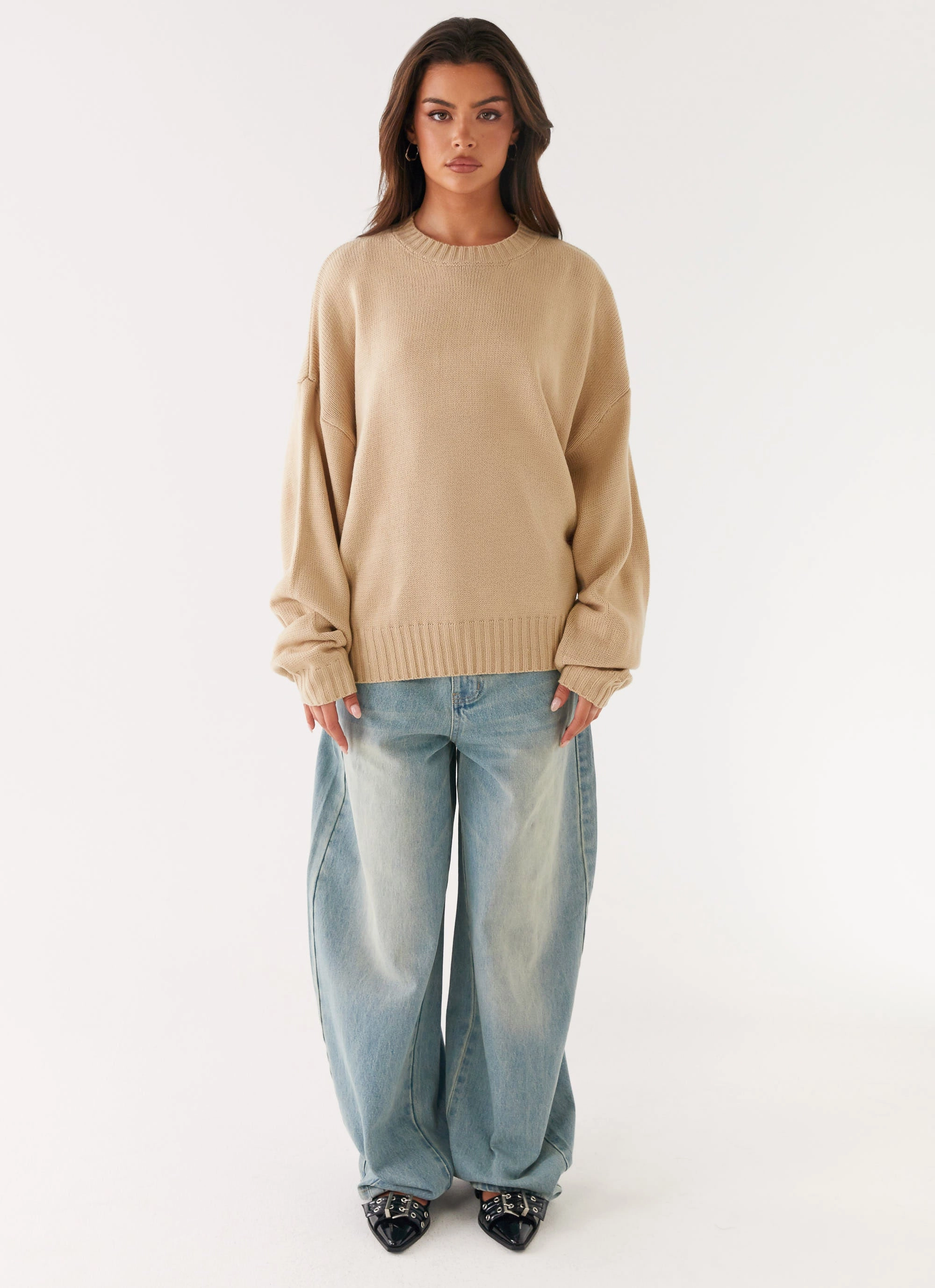 Emma Oversized Sweater - Beige Durable Water Repellent Finish