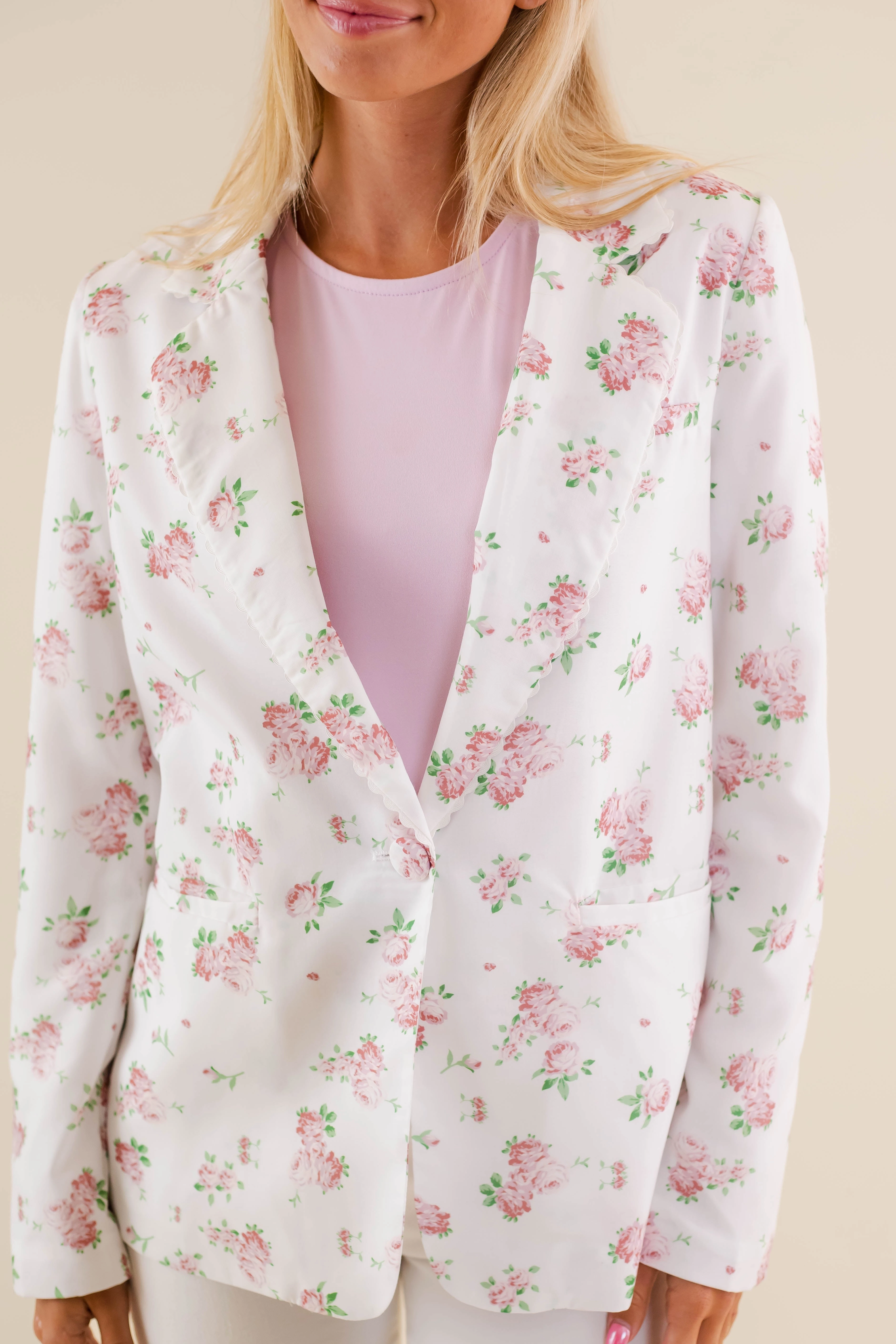 My Dearest Love Blazer-Pink Basic Long Sleeve