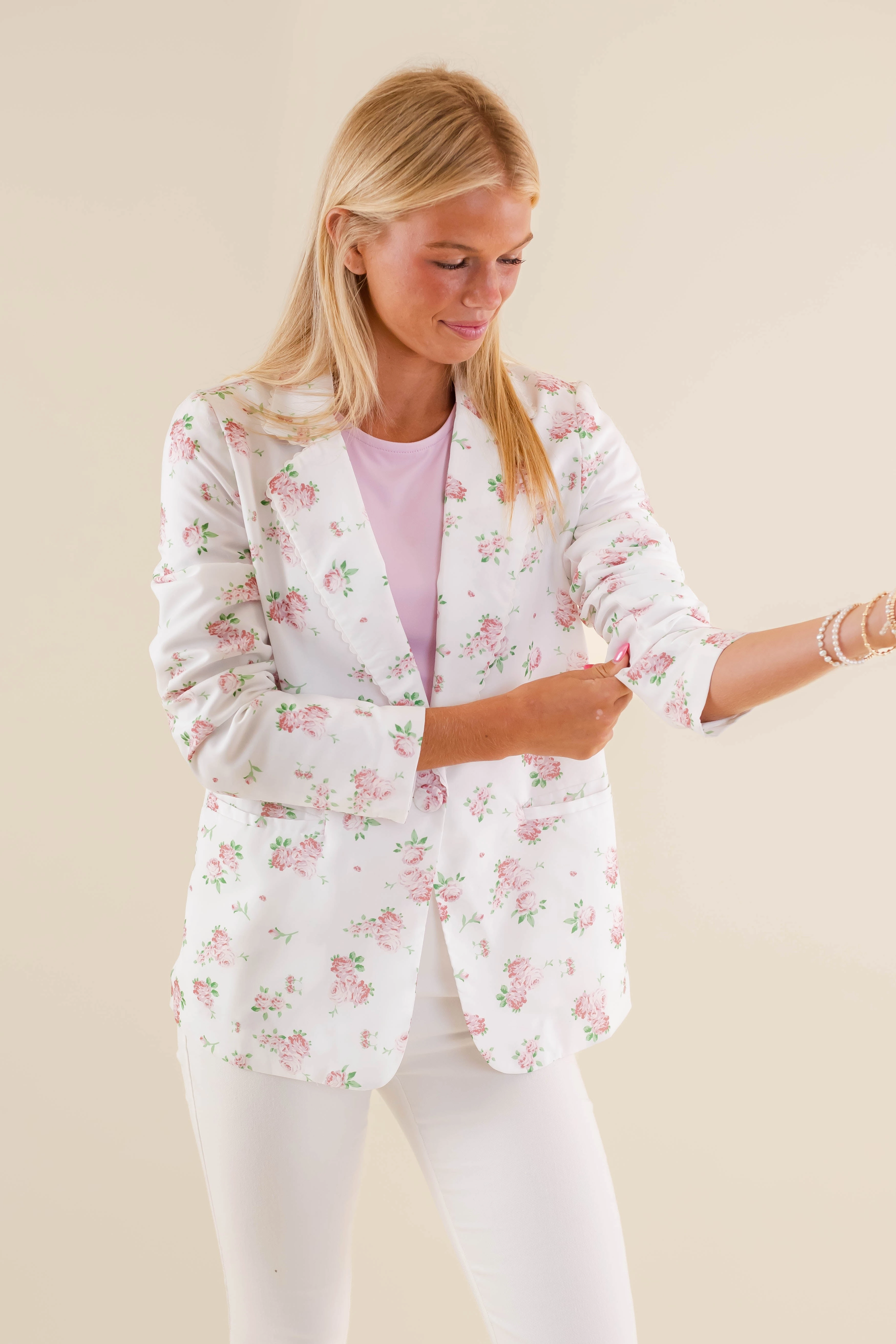 My Dearest Love Blazer-Pink Mesh Panel Details DualLayer Weave