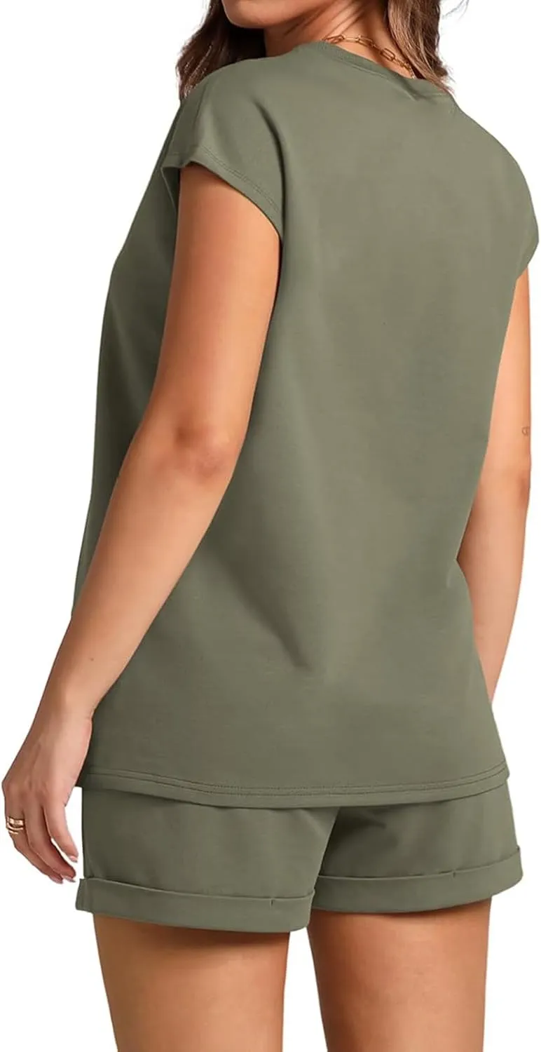 Sweatsuits Women 2 Piece Outift Short Sleeve Tops&Loose Fit Shorts Outifts Lounge Loungewear Set Summer Outifts 2025
