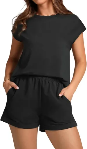 Sweatsuits Women 2 Piece Outift Short Sleeve Tops&Loose Fit Shorts Outifts Lounge Loungewear Set Summer Outifts 2025