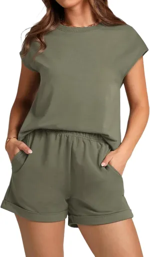 Sweatsuits Women 2 Piece Outift Short Sleeve Tops&Loose Fit Shorts Outifts Lounge Loungewear Set Summer Outifts 2025