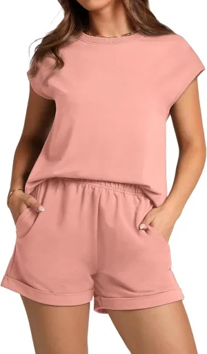 Sweatsuits Women 2 Piece Outift Short Sleeve Tops&Loose Fit Shorts Outifts Lounge Loungewear Set Summer Outifts 2025