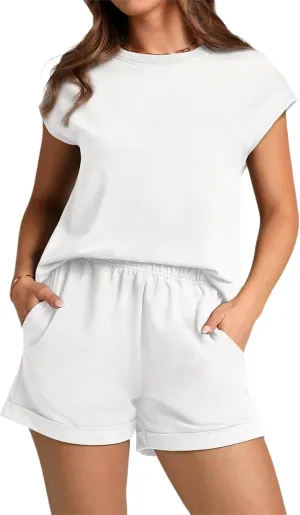 Sweatsuits Women 2 Piece Outift Short Sleeve Tops&Loose Fit Shorts Outifts Lounge Loungewear Set Summer Outifts 2025