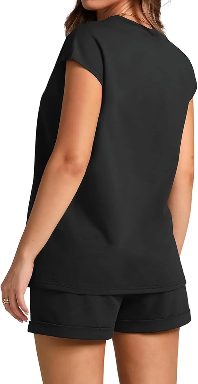 Sweatsuits Women 2 Piece Outift Short Sleeve Tops&Loose Fit Shorts Outifts Lounge Loungewear Set Summer Outifts 2025