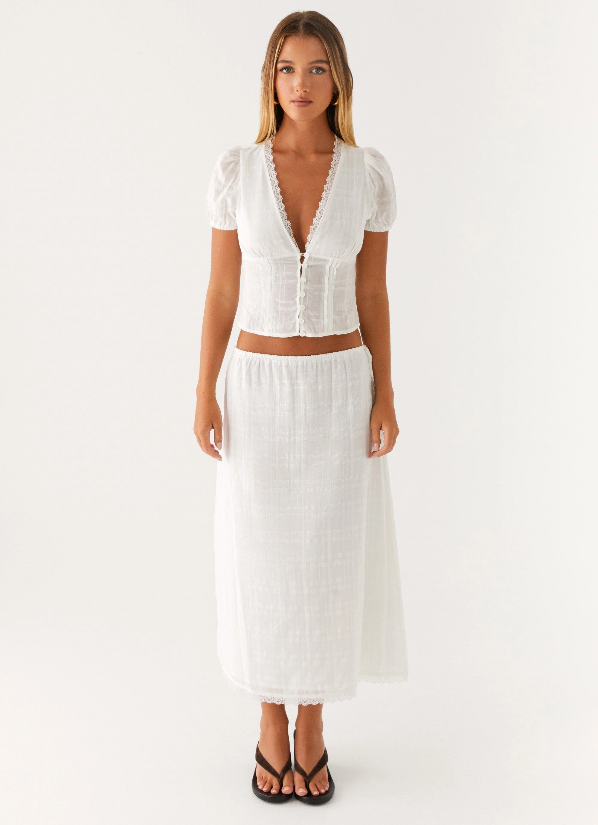 Sweet Lullaby Button Up Shirt - White ElasticTrimming