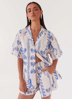 Sweet Relief Linen Oversized Shirt - Floral Wave Compression Storage Tear Resistant Weave