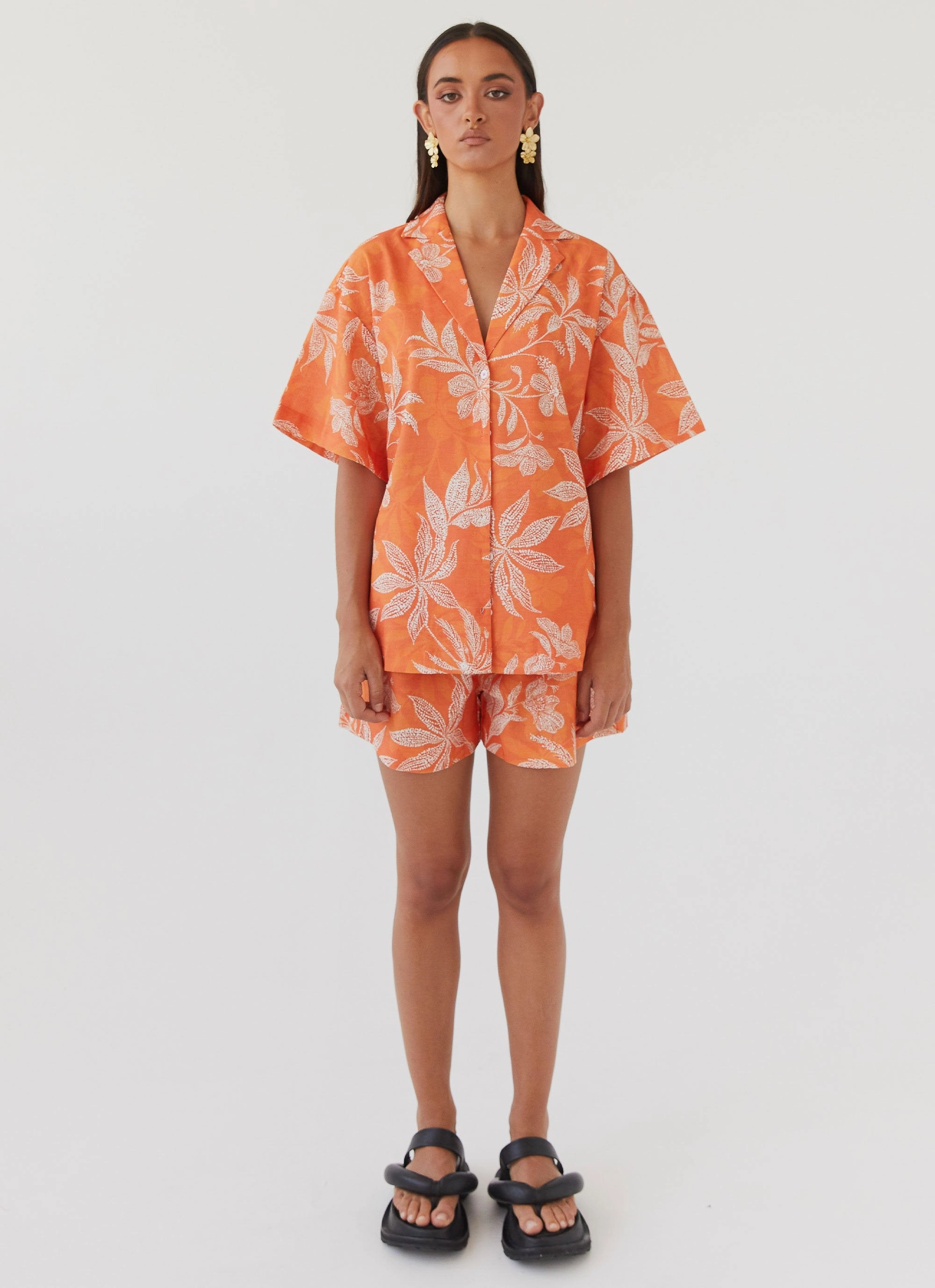 Sweet Relief Oversized Linen Shirt - Tropic Sunset Wool blend