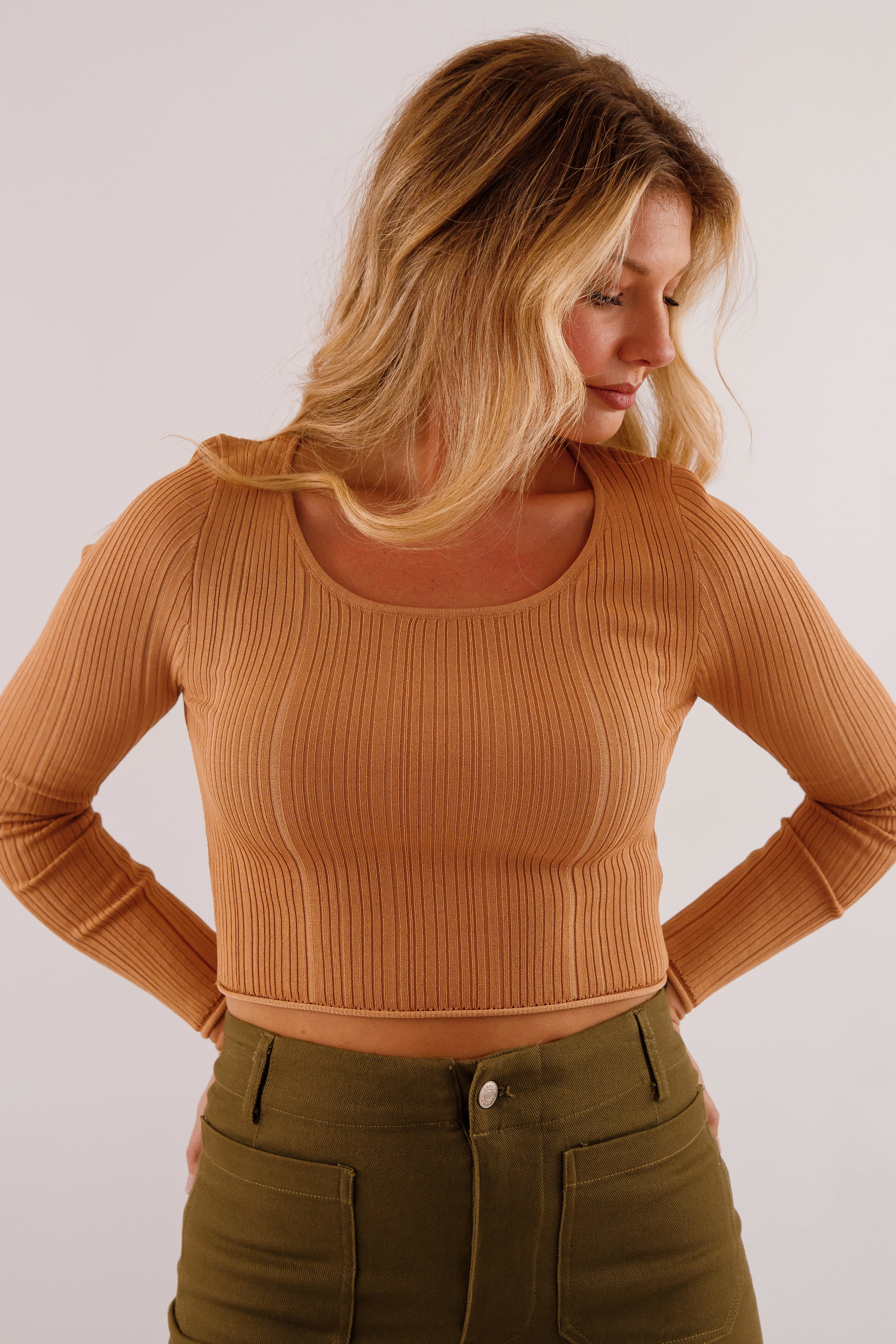 PaddedInsulation Sweet Sentiments Ribbed Top-Camel