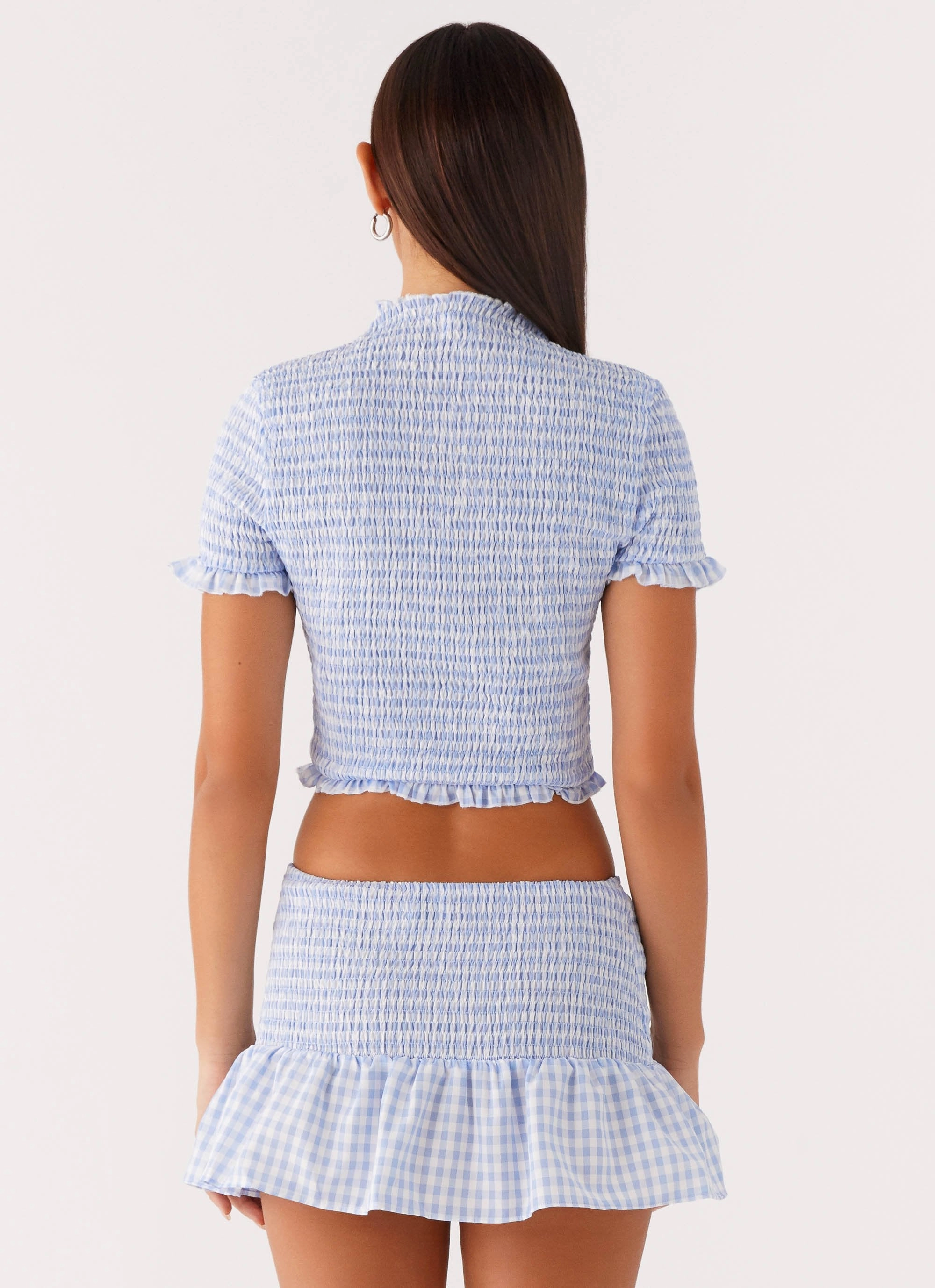 Sweetest Pie Mini Skirt - Baby Blue Gingham Cozy Comfort