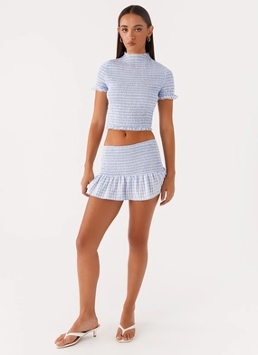 Fit Flex Comfort waistband Sweetest Pie Mini Skirt - Baby Blue Gingham