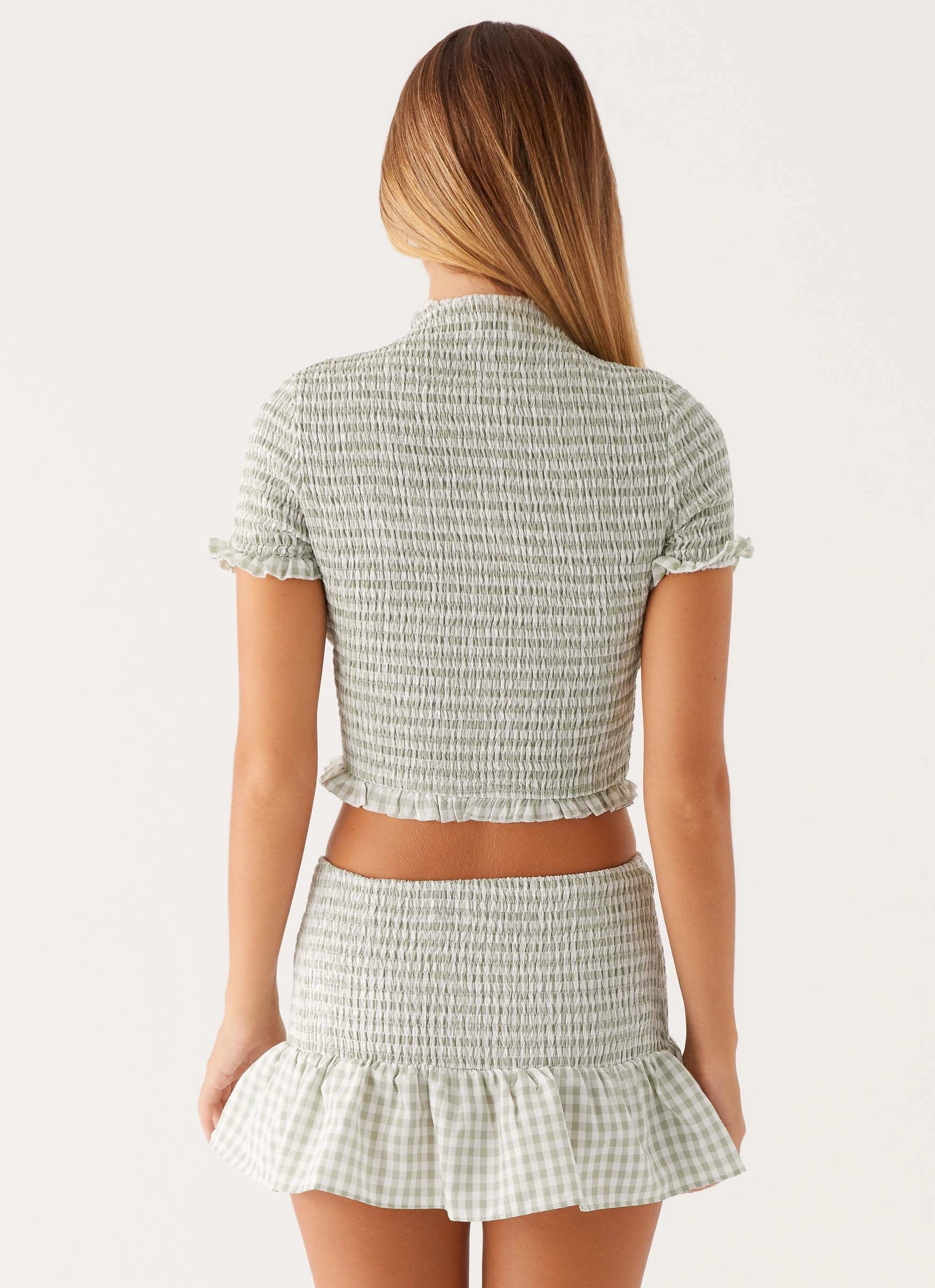 Anti Chafe Lining Sweetest Pie Mini Skirt - Sage Gingham