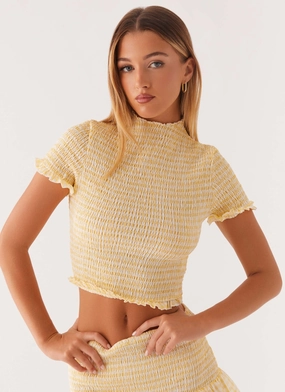 Sweetest Pie T-Shirt - Yellow Gingham Temperature Regulating Fibers MultipanelLayout