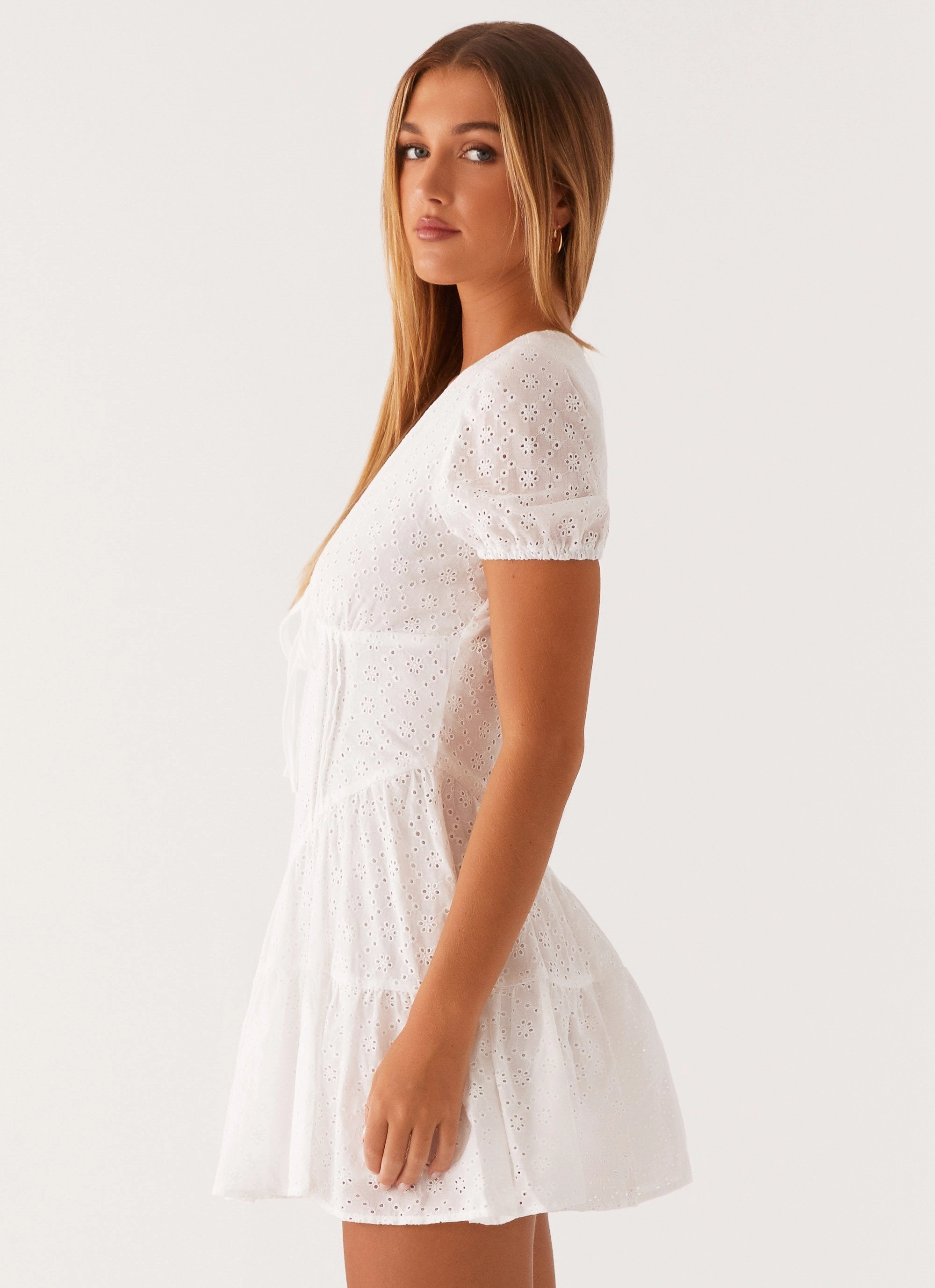 Office Tone Sweetness Mini Dress - White