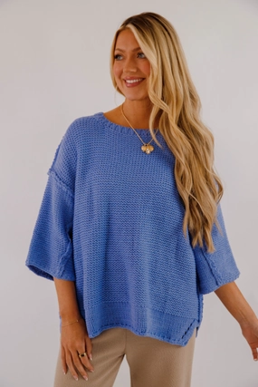 Switch In The Weather Sweater-Blue WrinkleFree Weaving All-Purpose