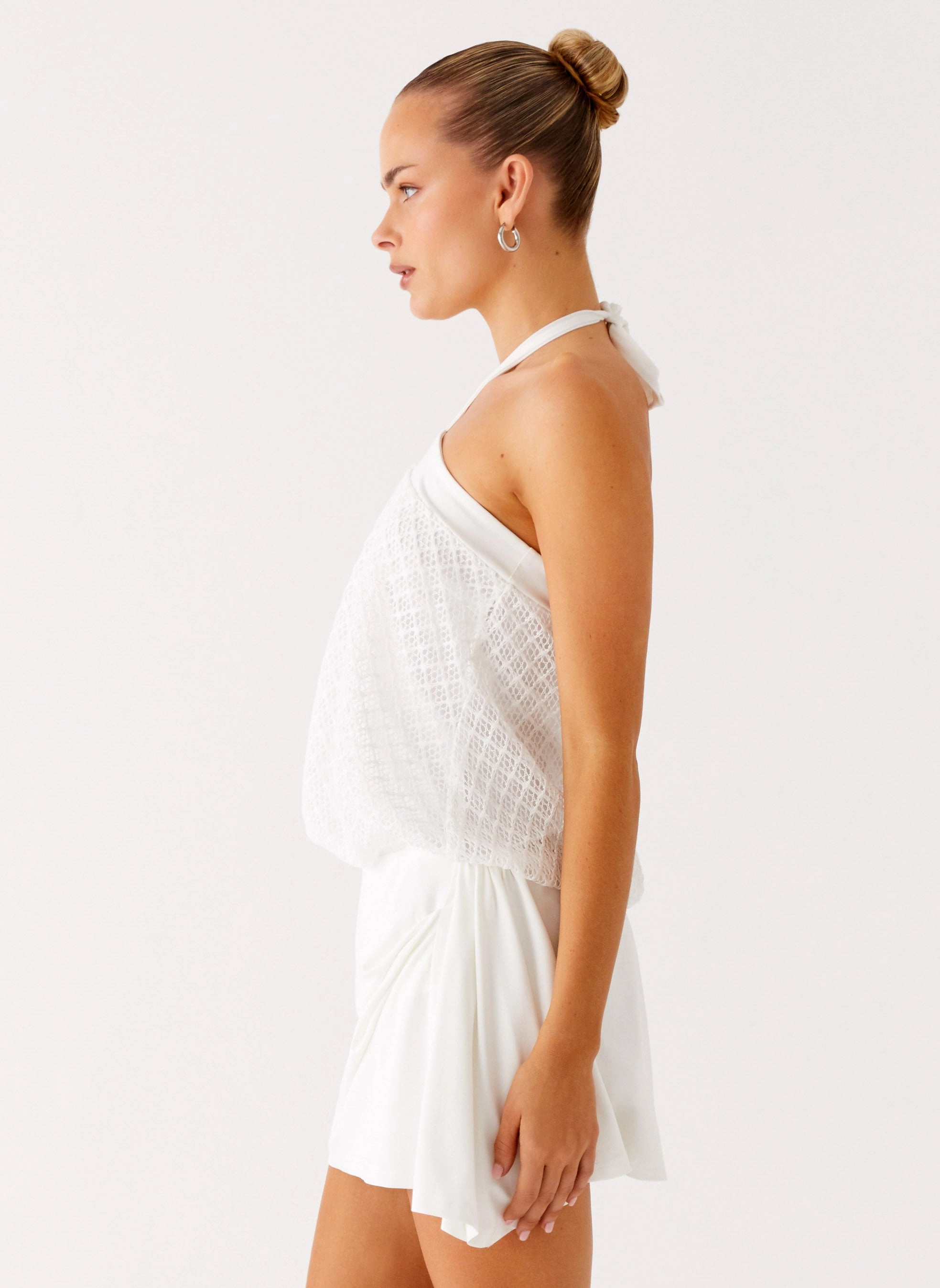 Smart Wear Photo Light Switch Up Halter Mini Dress - Ivory