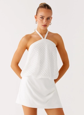 Switch Up Halter Mini Dress - Ivory Flattering Waistband Fit Blush Shade