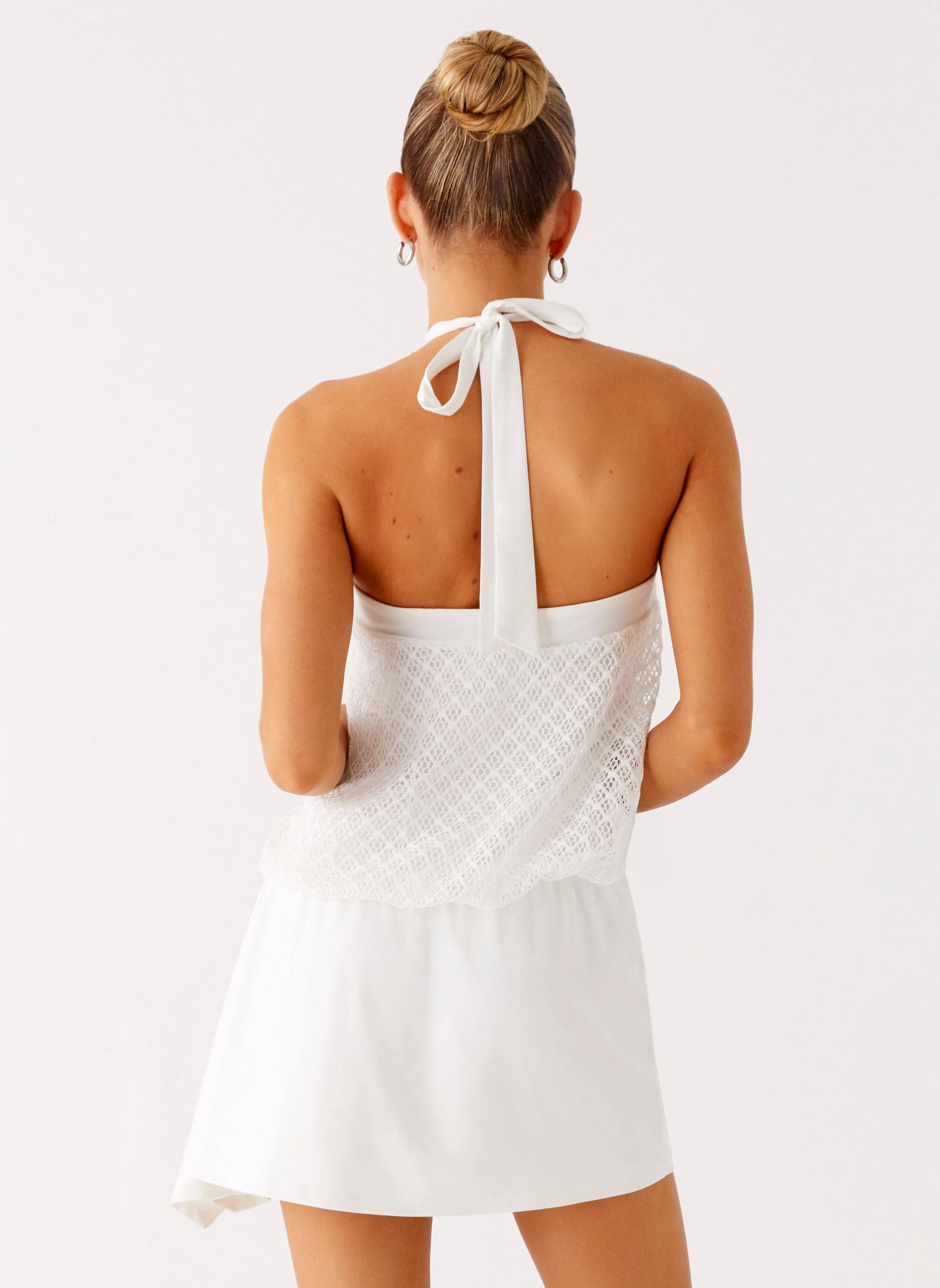 Sharp Detail Fashionable Layers Switch Up Halter Mini Dress - Ivory