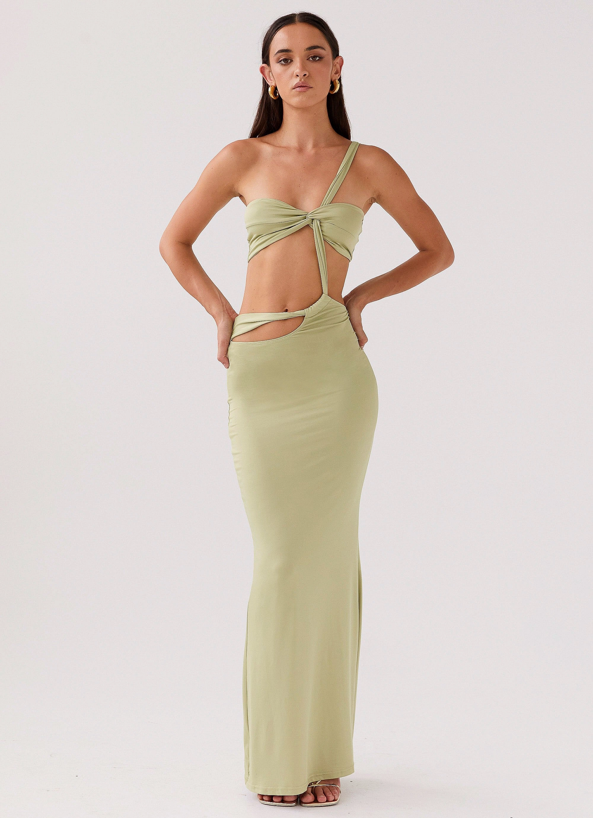 Layer Base Soft Shine Sycamore Twist Maxi Dress - Fern