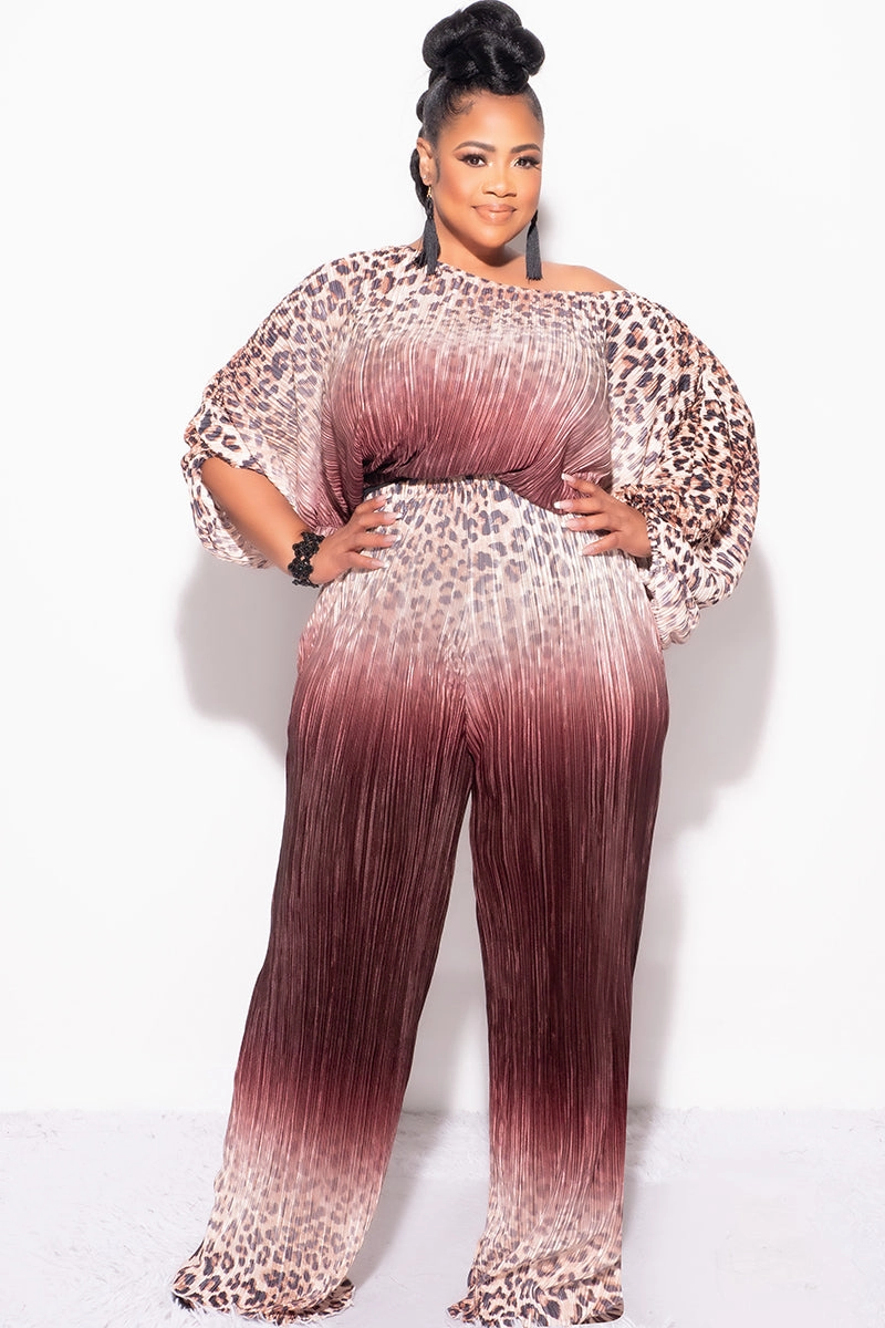 Comfort Layer Wear Tagless label Final Size 2pc Pleated Off the Shoulder ColorBlock Top and Pants Set in Animal Print and Brown