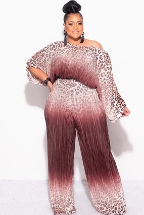 Compact Fit NonIrritatingStitching Final Size 2pc Pleated Off the Shoulder ColorBlock Top and Pants Set in Animal Print and Brown