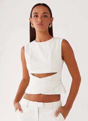 High Durability Material Ribbed Collar Style Cyra Wrap Top - Ivory