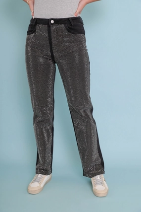 Sport Comfort Fit Mesh Panel Ready To Rock Rhinestone Denim-Black