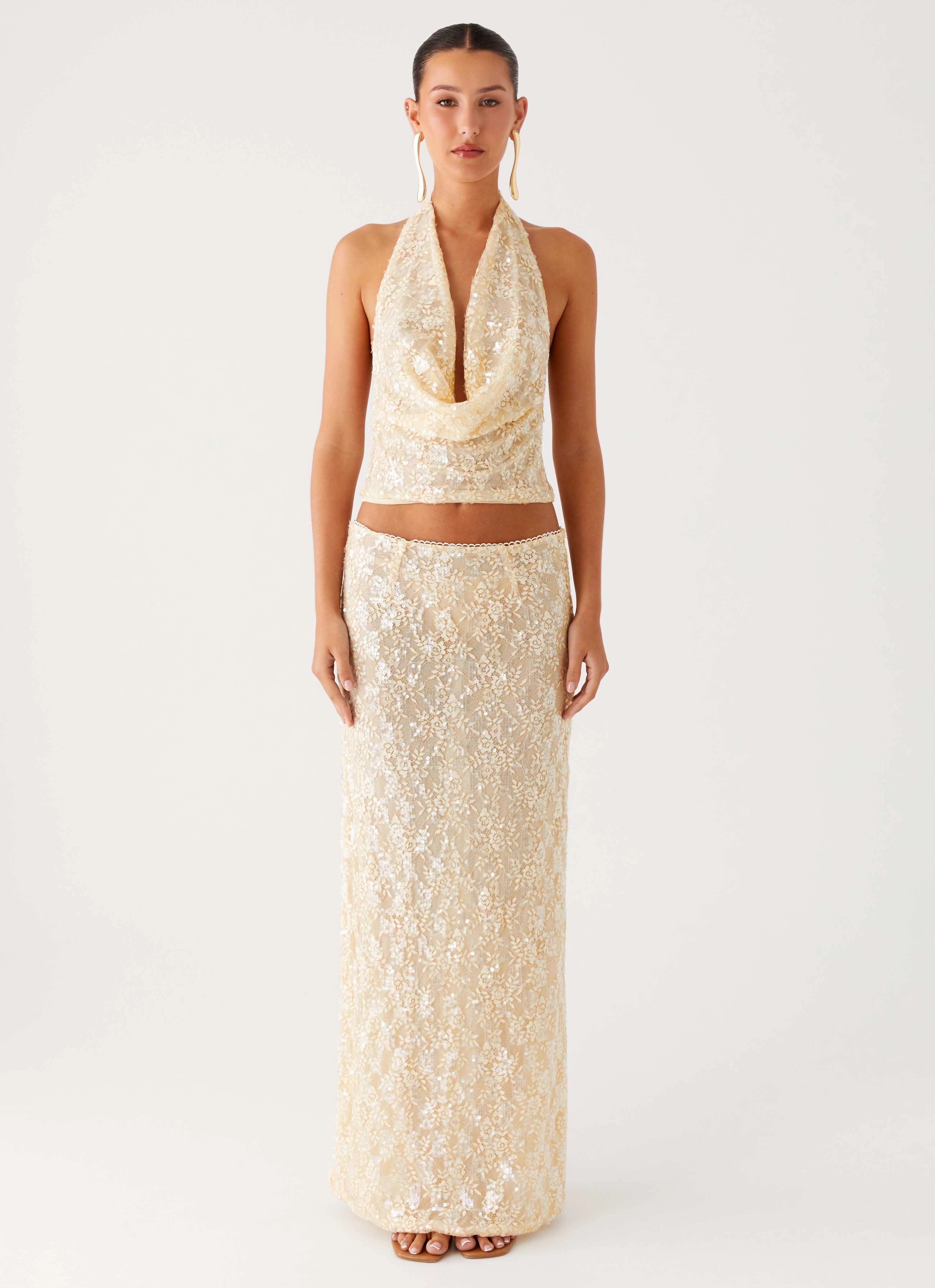 Bling It On Maxi Skirt - Ivory Elastic Cuff