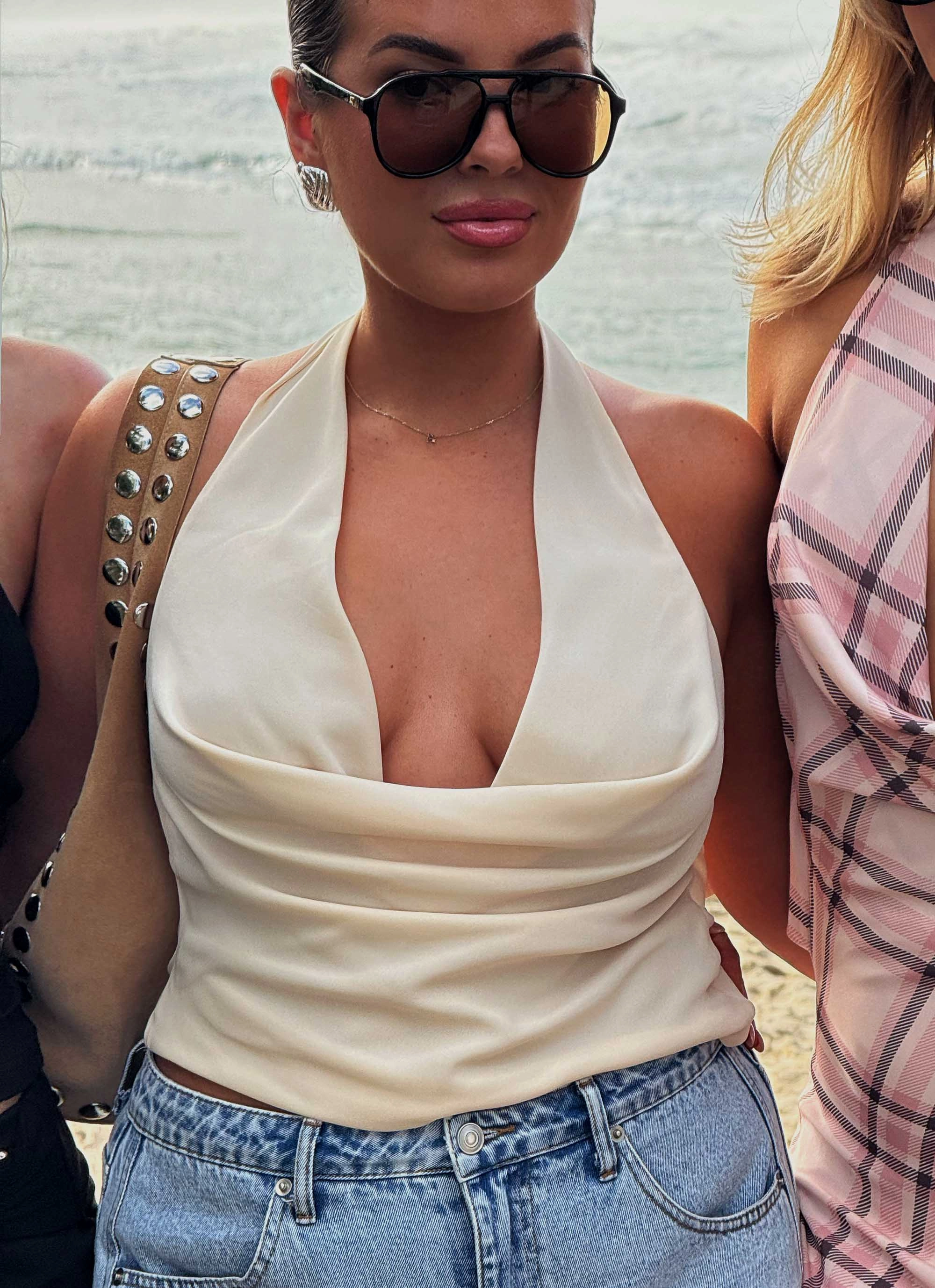 Charli Cowl Top - Lemon Brushed Inner Layer Layered Placket Design