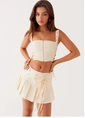 Tahnne Eyelet Mini Skirt - Ivory Sport Layer