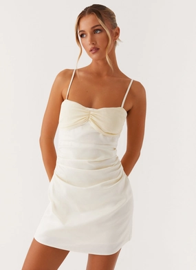 Velvet-Sleeve Invisible-Zip Last Summer Mini Dress - Ivory