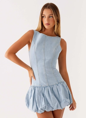 Street Mode Meg Bubble Denim Mini Dress - Blue