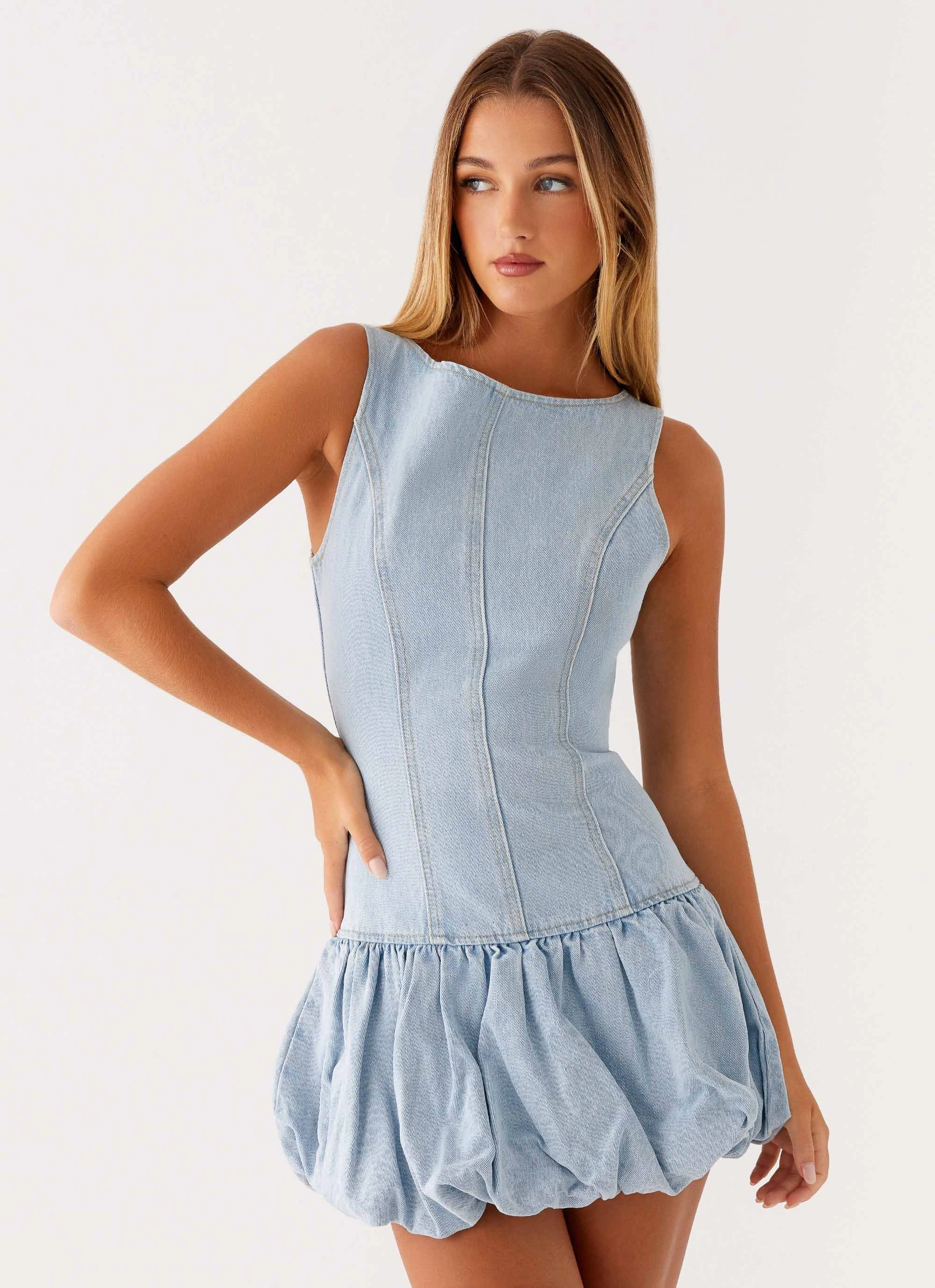 Street Mode Meg Bubble Denim Mini Dress - Blue