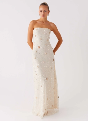 Harmonious Layers Orelli Shell Sequin Knit Maxi Dress - Ivory
