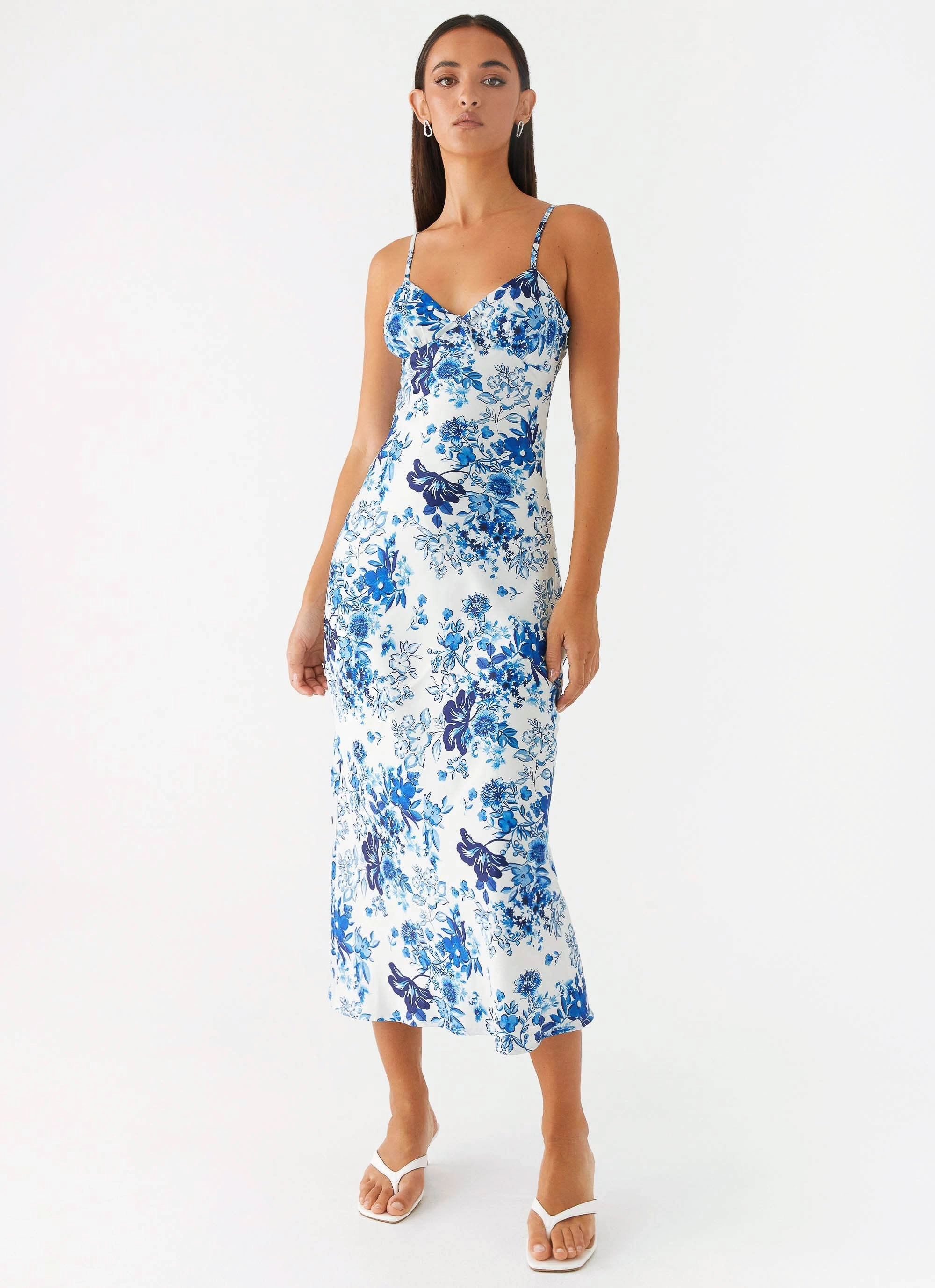 Take Chances Midi Dress - Serene Sky Floral Chill Lines Handmade