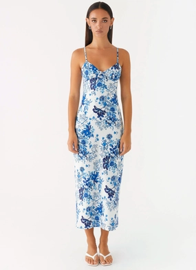 Take Chances Midi Dress - Serene Sky Floral TemperatureRegulatingFabric