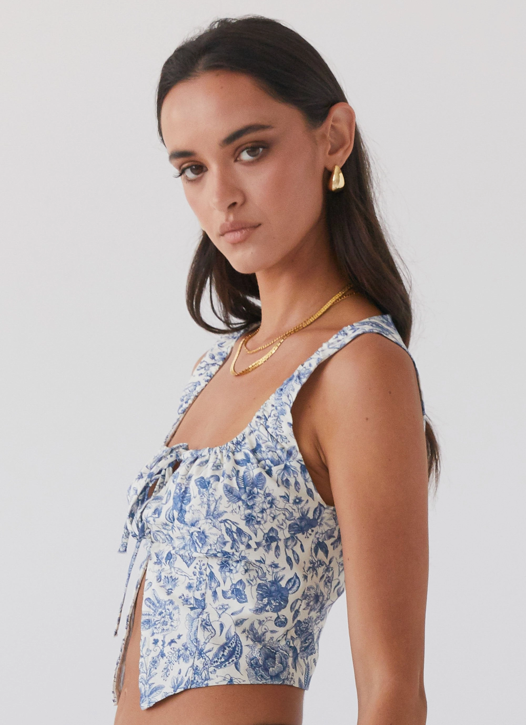 Day To Day Take Me Away Corset Top - Blue Paisley