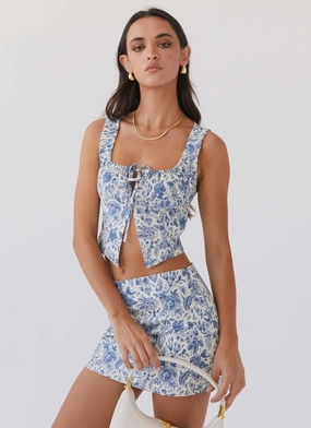 Take Me Away Corset Top - Blue Paisley Slim Silhouette Wind Resistant Lining