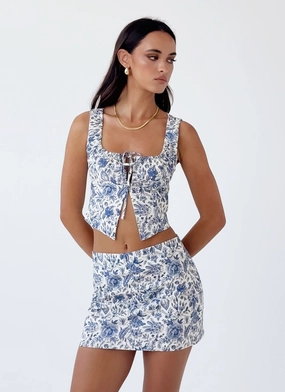 Sustainable Fabric Non Slip Waist Grip Take Me Away Mini Skirt - Blue Paisley