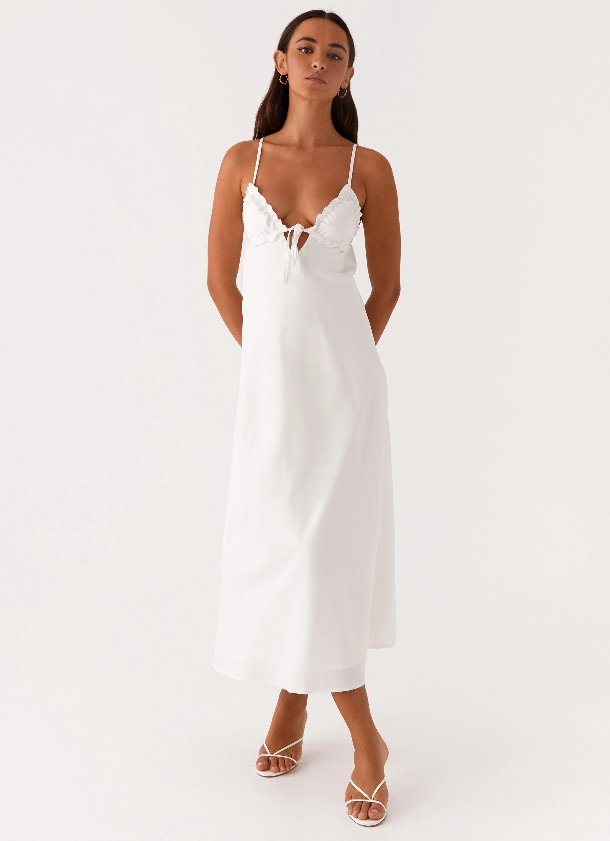 Quick Match Perfectly Fitted Take Note Midi Dress - White