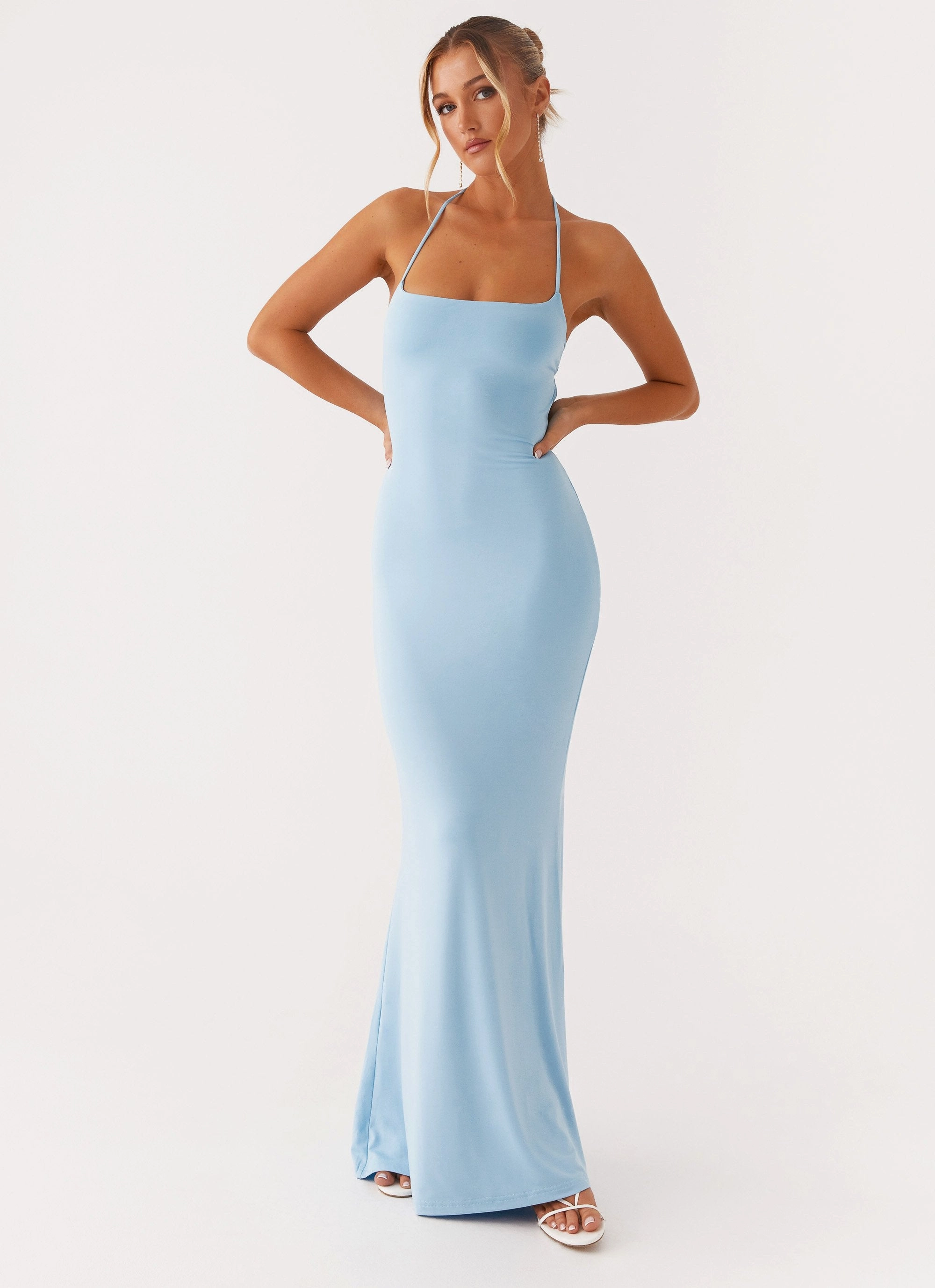 Sleek long-sleeve dress Talk About Us Maxi Dress - Blue