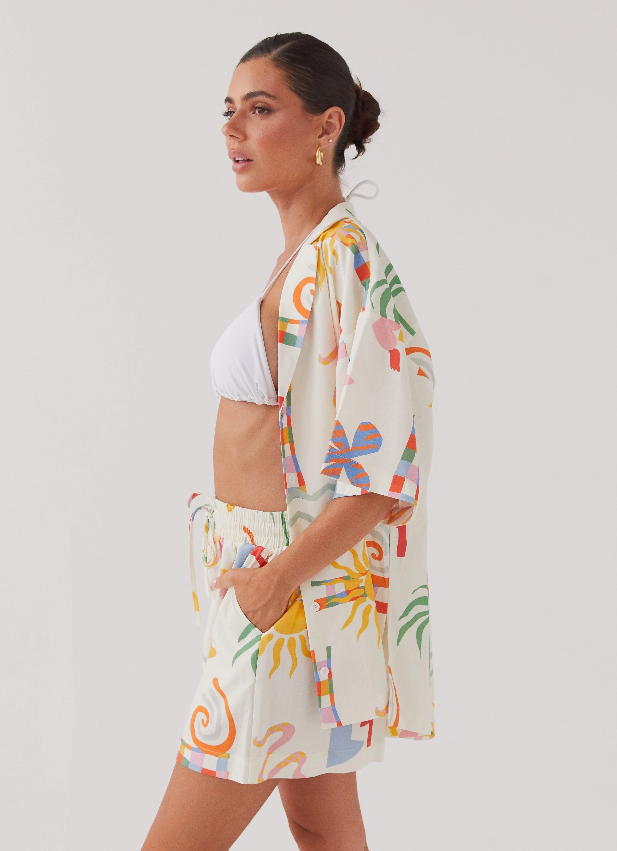 Fit For Travel BreathableLining Tallulah Linen Shorts - Summer Palm