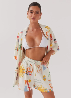 UltraQuietMaterial Tallulah Linen Shorts - Summer Palm