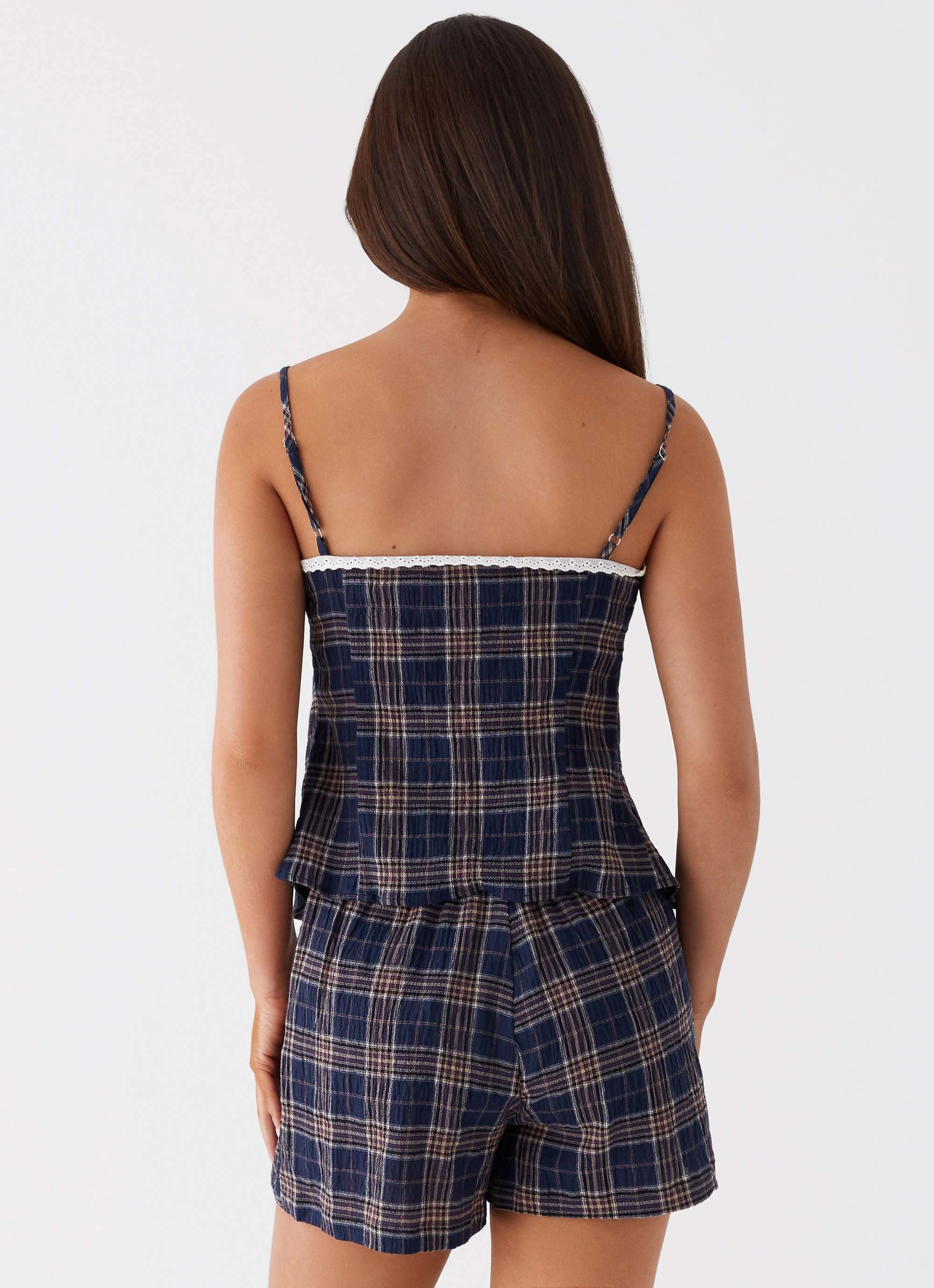 Tamaira Tie Top - Navy Check SoftKnit