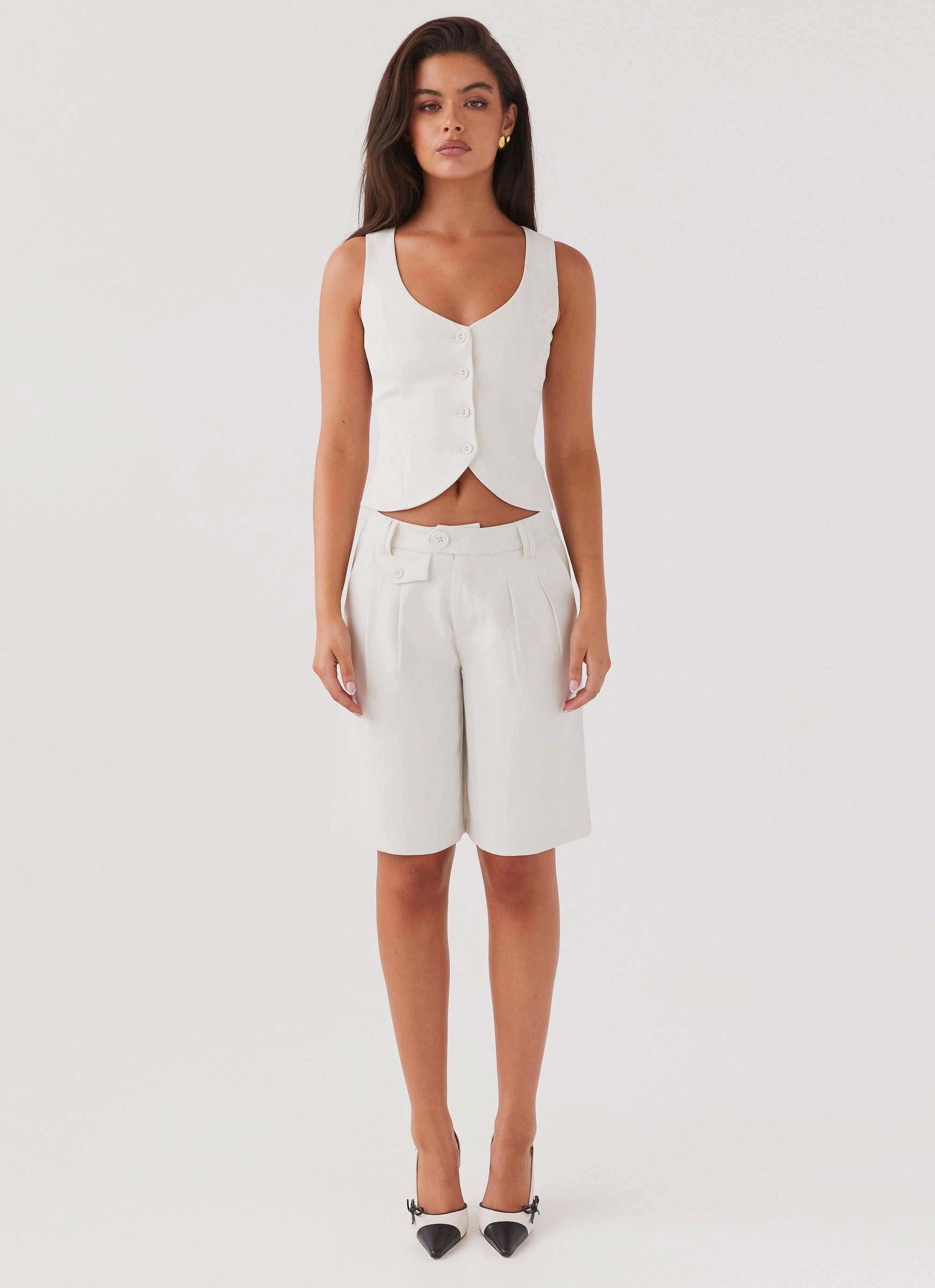 Compact Jacquard Weave Sustainable Manufacturing Process Tammy Suiting Vest - Ivory